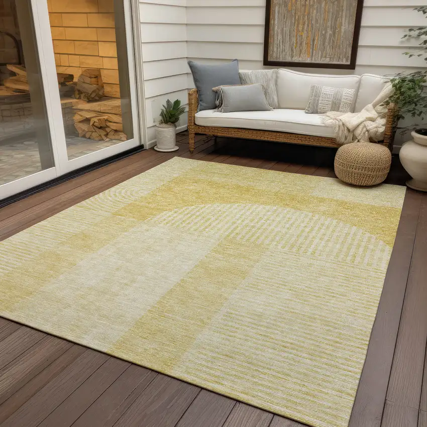Gold And Ivory Geometric Washable Indoor Outdoor Area Rug Photo 5