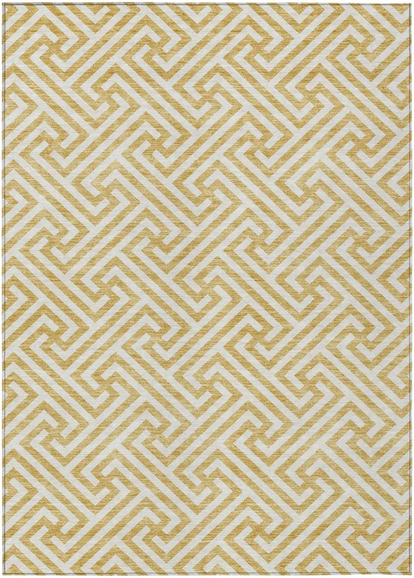 Gold And Ivory Geometric Washable Indoor Outdoor Area Rug Photo 2