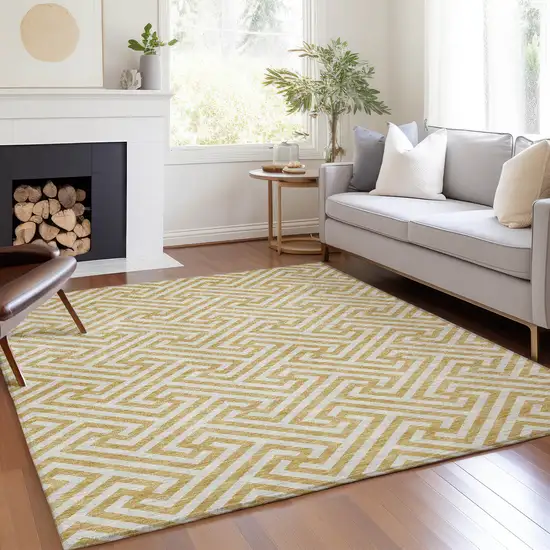 Gold And Ivory Geometric Washable Indoor Outdoor Area Rug Photo 8