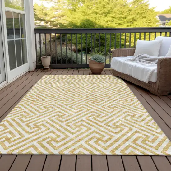 Gold And Ivory Geometric Washable Indoor Outdoor Area Rug Photo 7