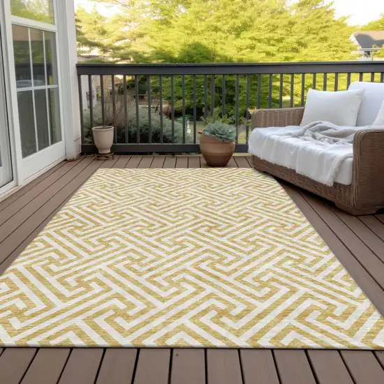Gold And Ivory Geometric Washable Indoor Outdoor Area Rug Photo 7