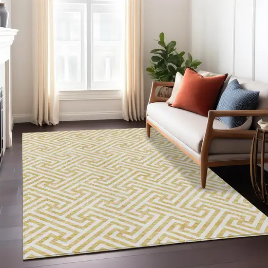 Gold And Ivory Geometric Washable Indoor Outdoor Area Rug Photo 9