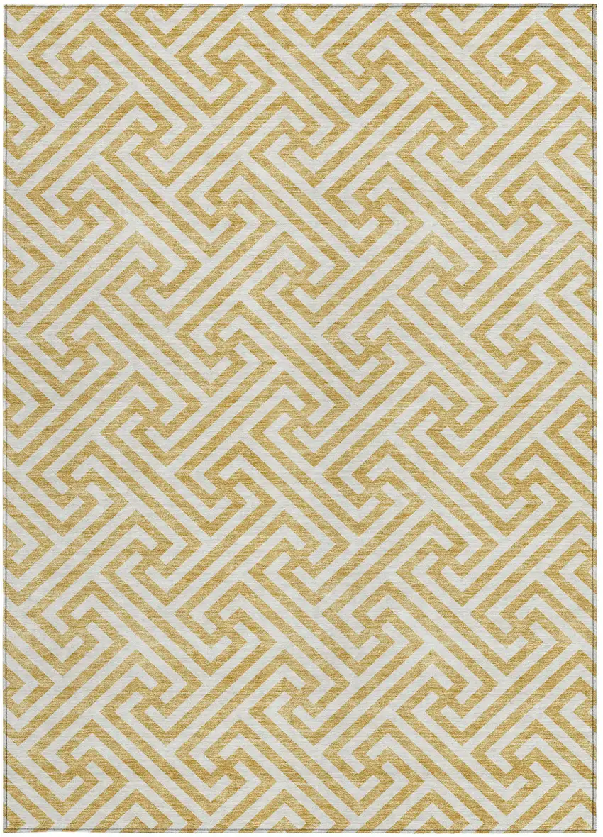 Gold And Ivory Geometric Washable Indoor Outdoor Area Rug Photo 6