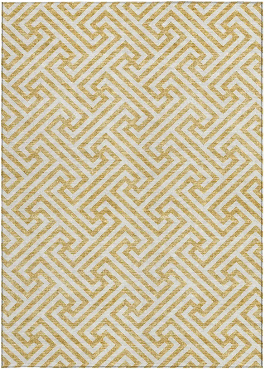 Gold And Ivory Geometric Washable Indoor Outdoor Area Rug Photo 6