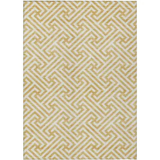 Gold And Ivory Geometric Washable Indoor Outdoor Area Rug Photo 1