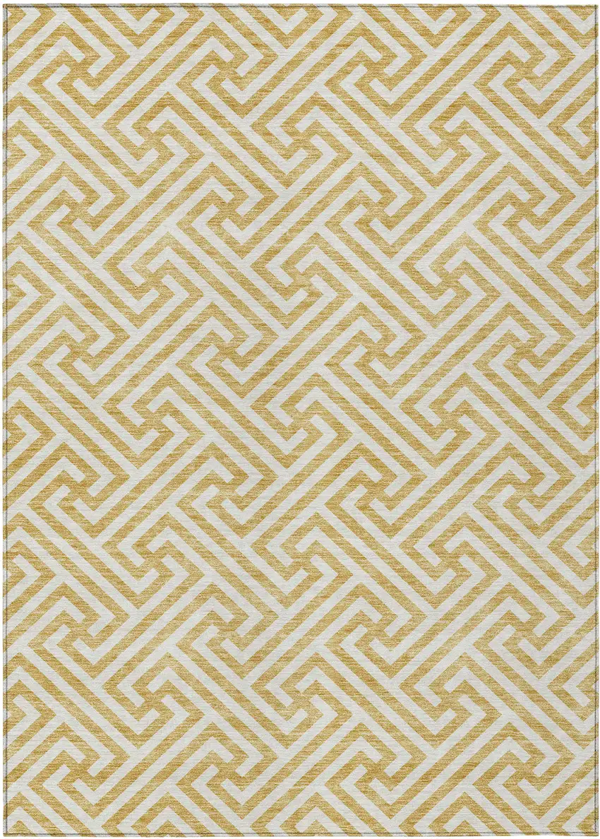 Gold And Ivory Geometric Washable Indoor Outdoor Area Rug Photo 1