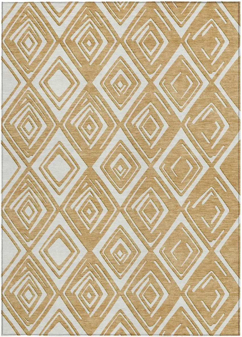 Gold And Ivory Geometric Washable Indoor Outdoor Area Rug Photo 8