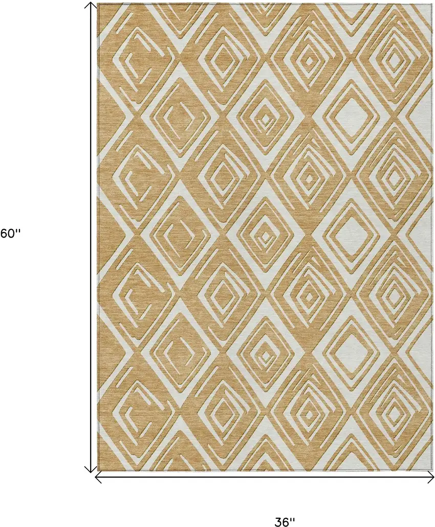 Gold And Ivory Geometric Washable Indoor Outdoor Area Rug Photo 3