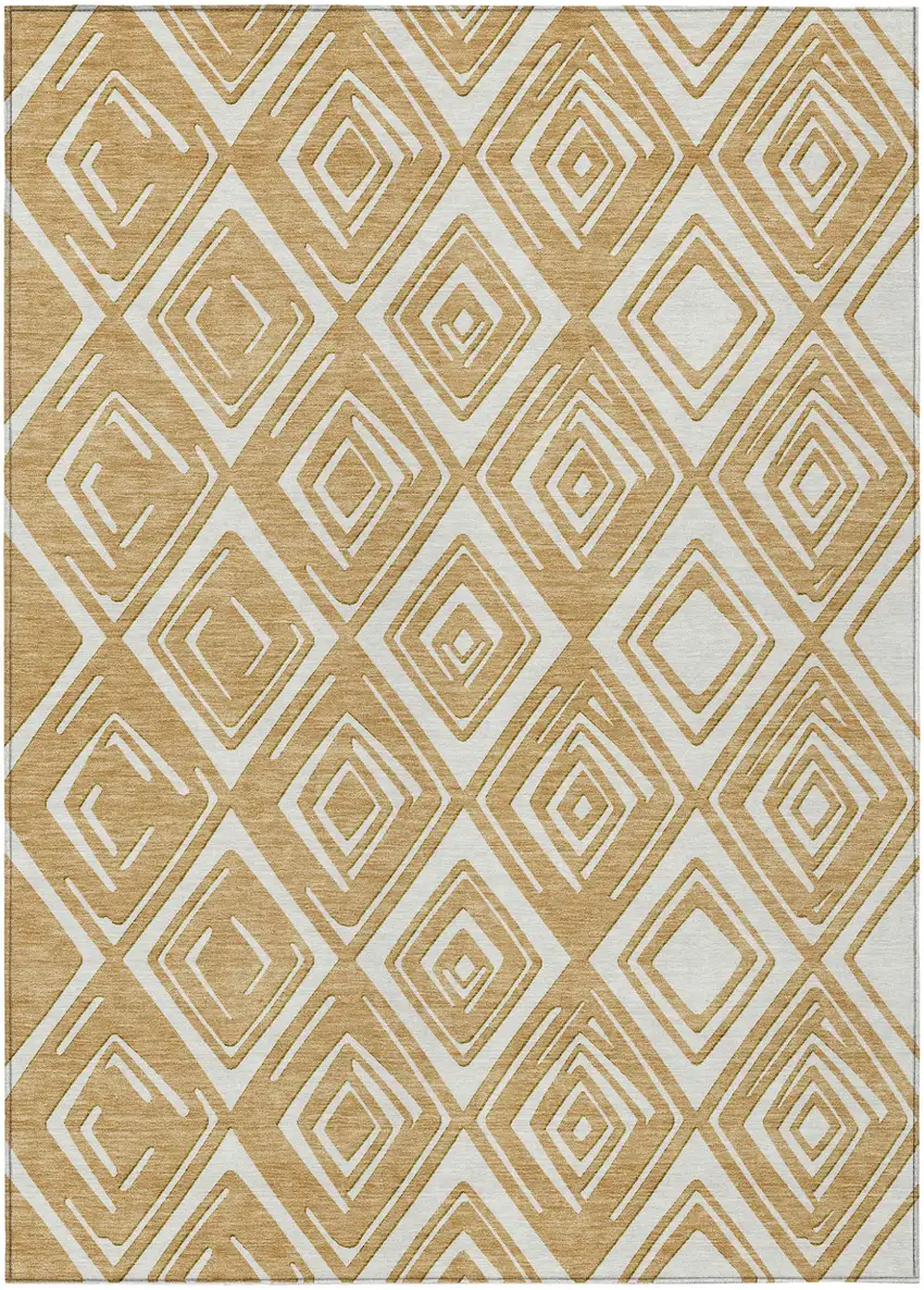 Gold And Ivory Geometric Washable Indoor Outdoor Area Rug Photo 2