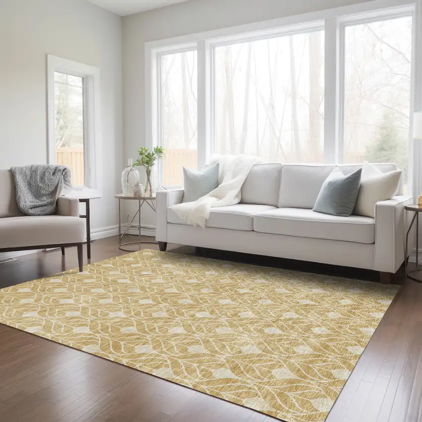 Gold And Ivory Geometric Washable Indoor Outdoor Area Rug Photo 9