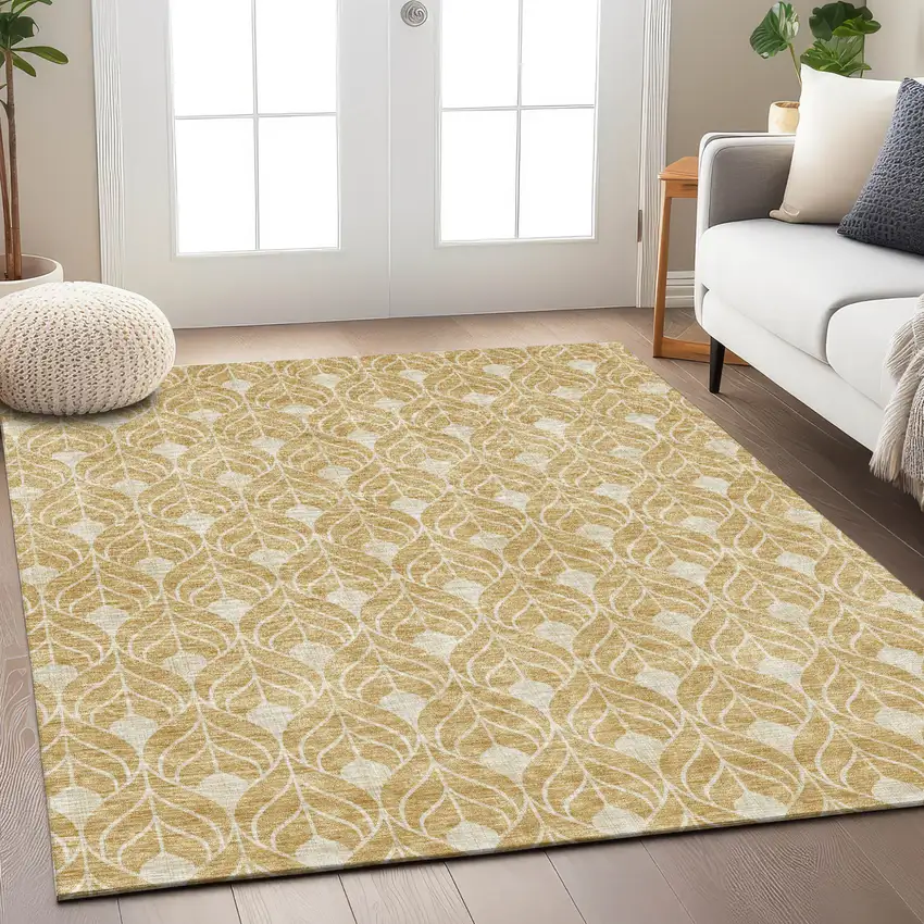 Gold And Ivory Geometric Washable Indoor Outdoor Area Rug Photo 8