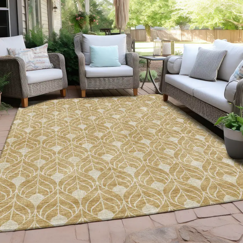Gold And Ivory Geometric Washable Indoor Outdoor Area Rug Photo 7