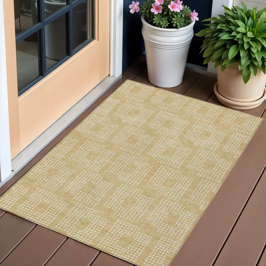 Gold And Ivory Geometric Washable Indoor Outdoor Area Rug Photo 1
