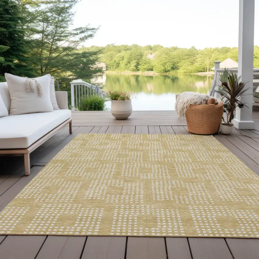 Gold And Ivory Geometric Washable Indoor Outdoor Area Rug Photo 7