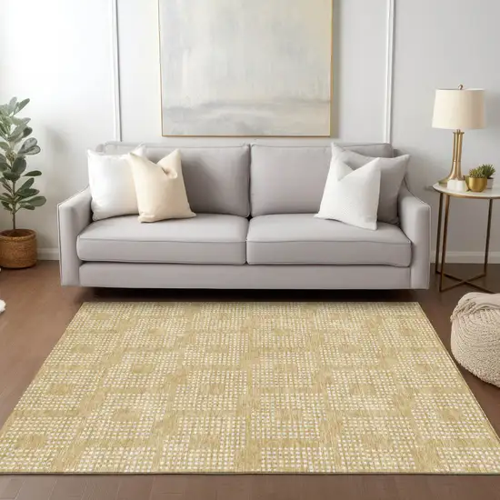 Gold And Ivory Geometric Washable Indoor Outdoor Area Rug Photo 9