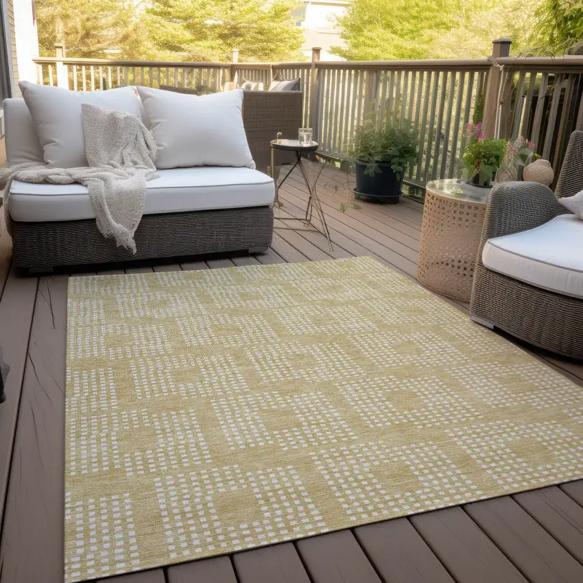 Gold And Ivory Geometric Washable Indoor Outdoor Area Rug Photo 9