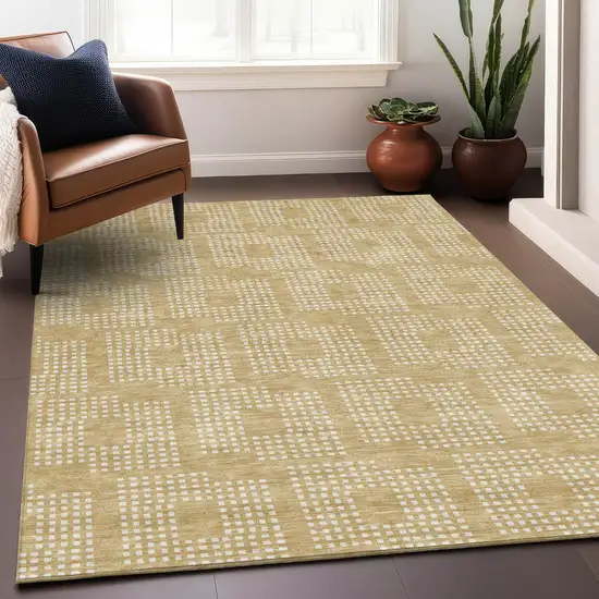 Gold And Ivory Geometric Washable Indoor Outdoor Area Rug Photo 8