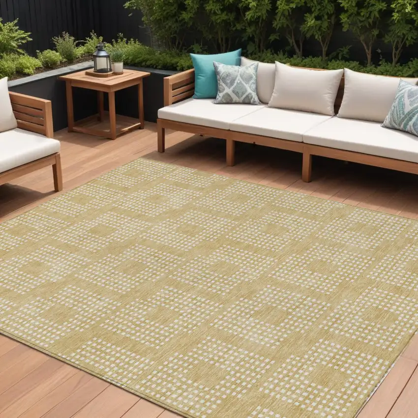 Gold And Ivory Geometric Washable Indoor Outdoor Area Rug Photo 1