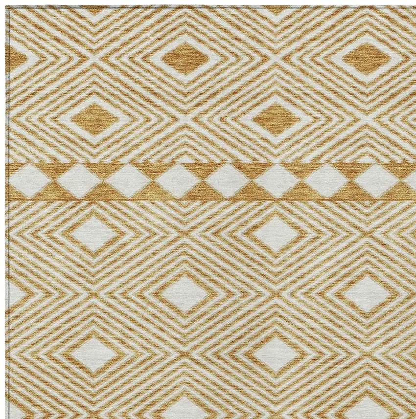 Gold And Ivory Geometric Washable Indoor Outdoor Area Rug Photo 6