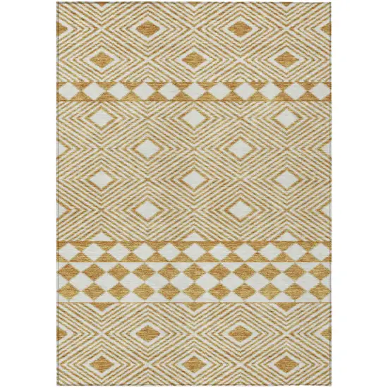 Gold And Ivory Geometric Washable Indoor Outdoor Area Rug Photo 2