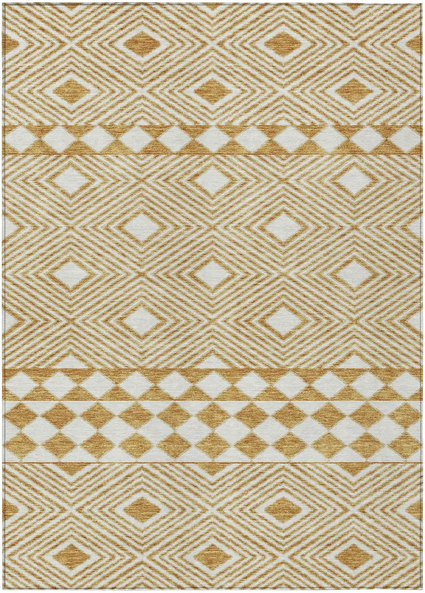 Gold And Ivory Geometric Washable Indoor Outdoor Area Rug Photo 2