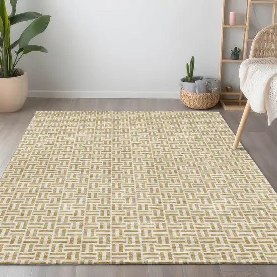 Gold And Ivory Geometric Washable Indoor Outdoor Area Rug Photo 9