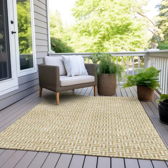 Gold And Ivory Geometric Washable Indoor Outdoor Area Rug Photo 9