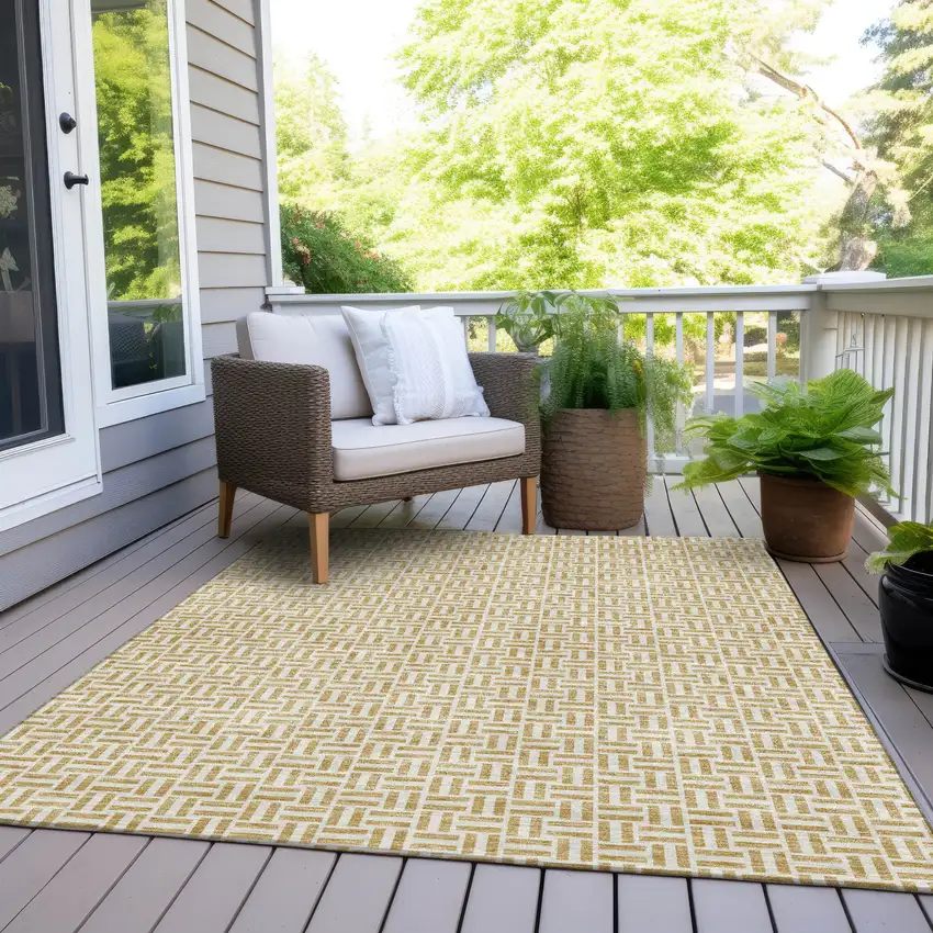 Gold And Ivory Geometric Washable Indoor Outdoor Area Rug Photo 9