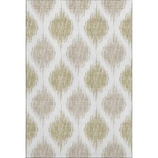 Gold And Ivory Ikat Washable Area Rug With UV Protection Photo 1