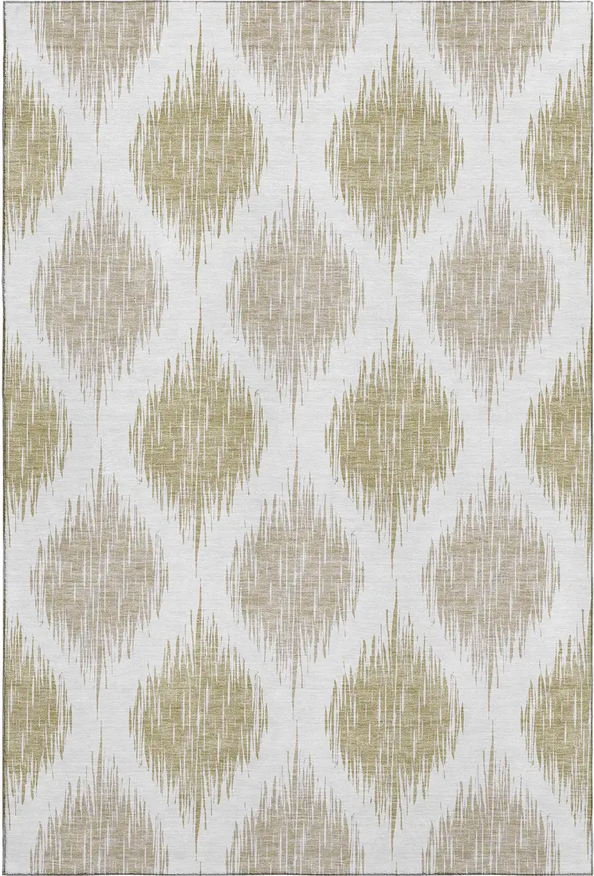 Gold And Ivory Ikat Washable Area Rug With UV Protection Photo 1