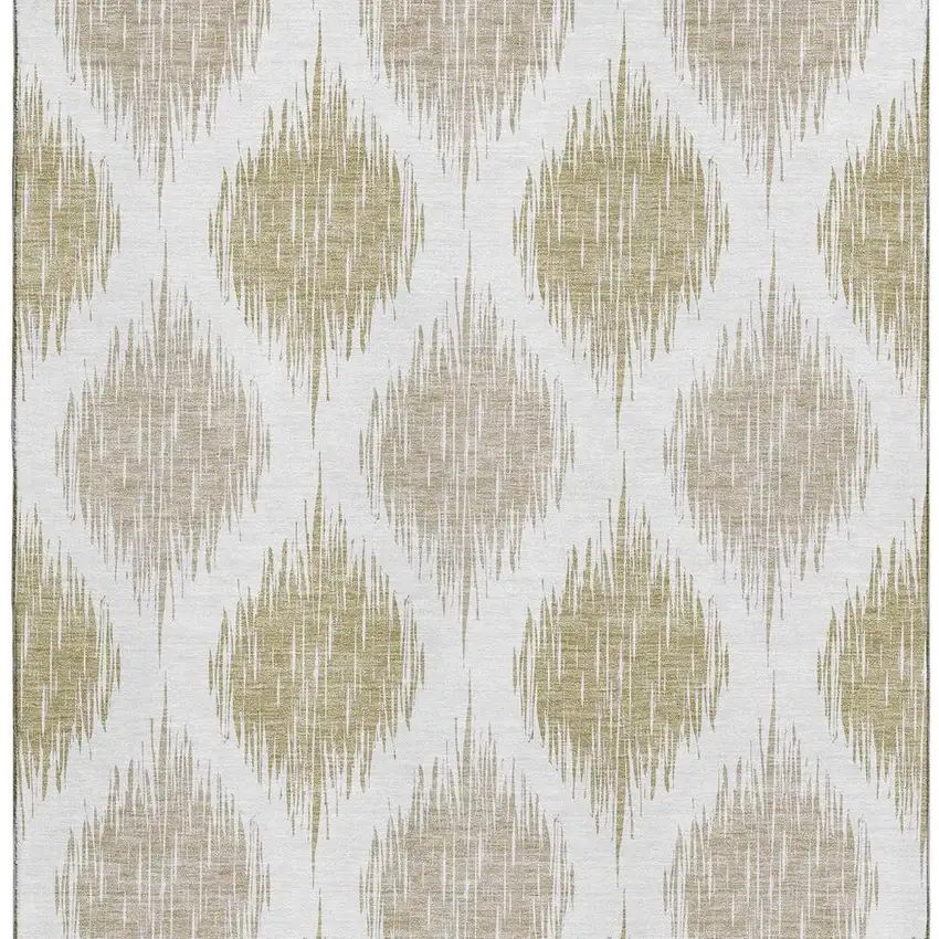 Gold And Ivory Ikat Washable Area Rug With UV Protection Photo 4
