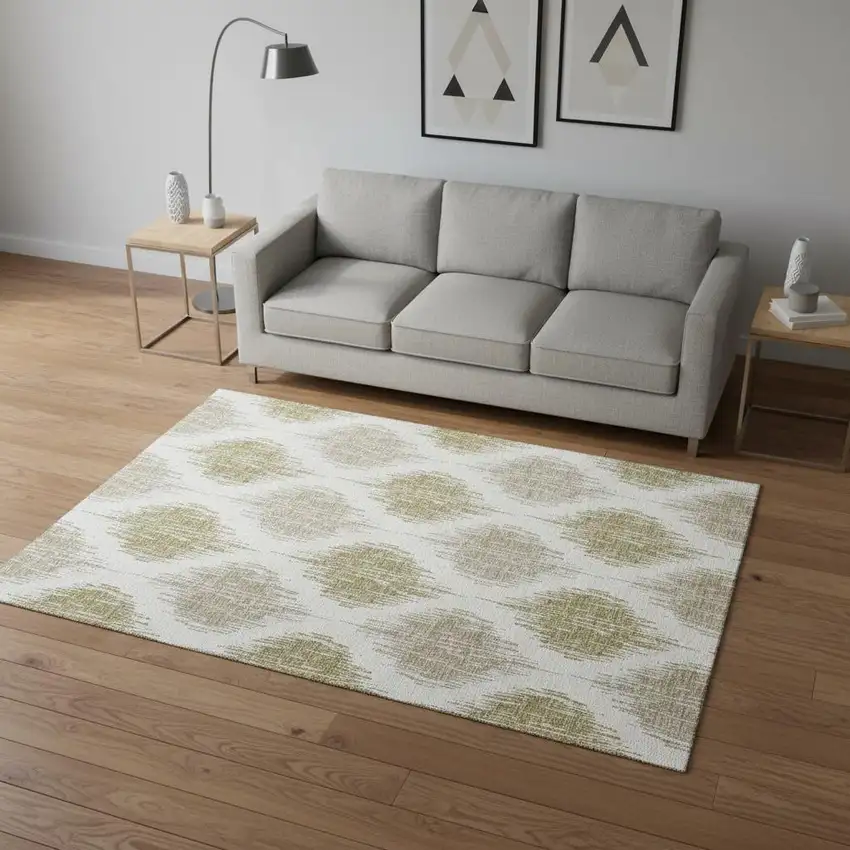 Gold And Ivory Ikat Washable Area Rug With UV Protection Photo 2