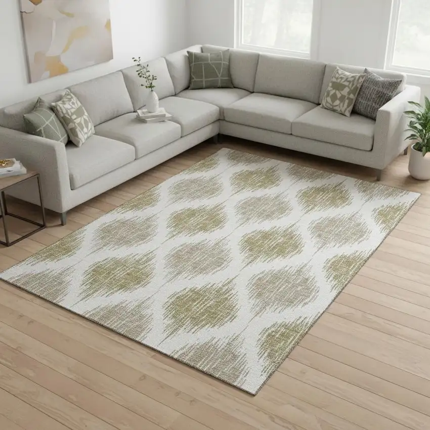 Gold And Ivory Ikat Washable Area Rug With UV Protection Photo 2