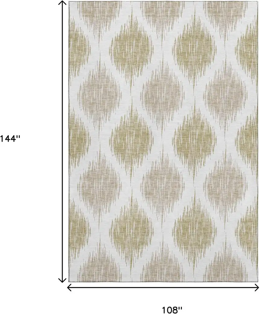 Gold And Ivory Ikat Washable Area Rug With UV Protection Photo 3