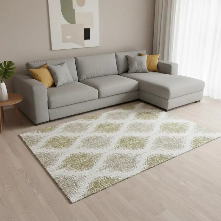 Gold And Ivory Ikat Washable Area Rug With UV Protection Photo 2