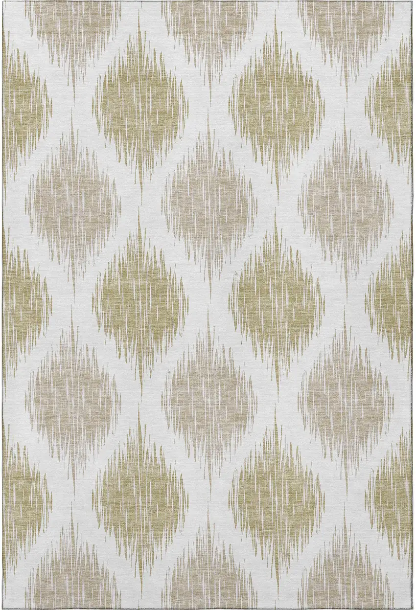 Gold And Ivory Ikat Washable Area Rug With UV Protection Photo 4