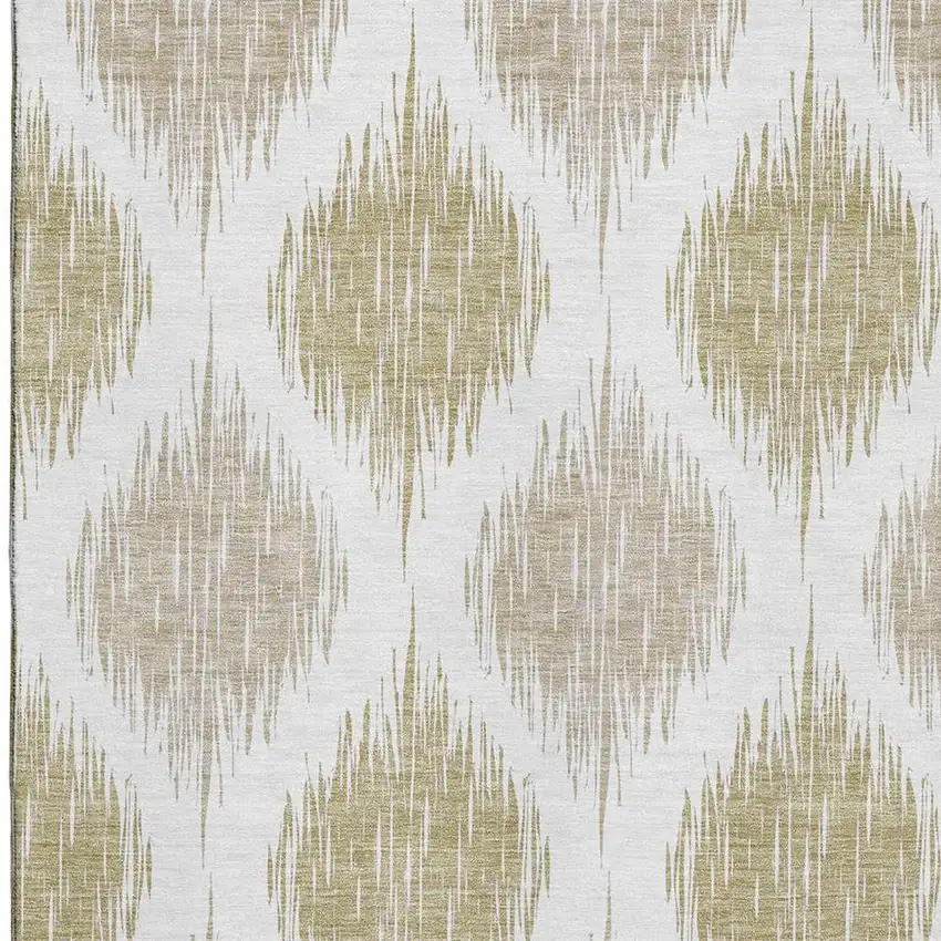 Gold And Ivory Ikat Washable Area Rug With UV Protection Photo 3
