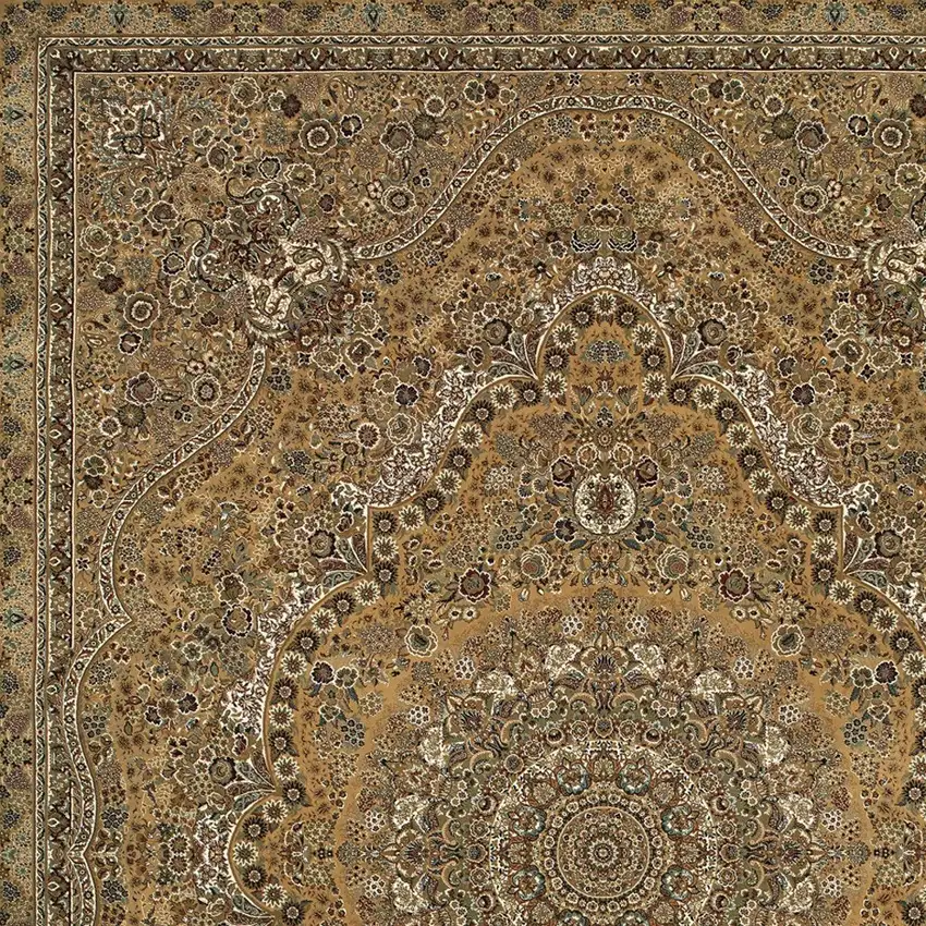 Gold And Ivory Medallion Area Rug With Fringe Photo 4