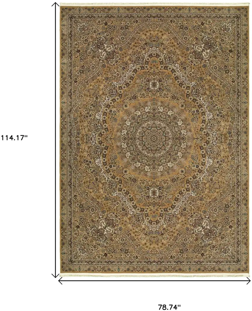 Gold And Ivory Medallion Area Rug With Fringe Photo 3