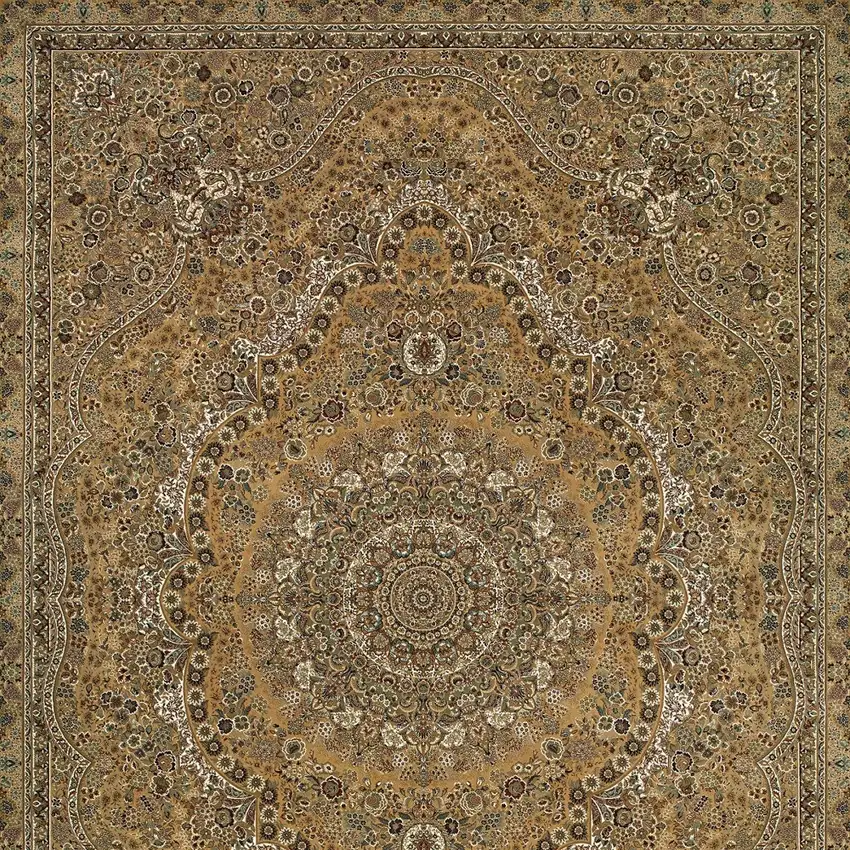 Gold And Ivory Medallion Area Rug With Fringe Photo 5
