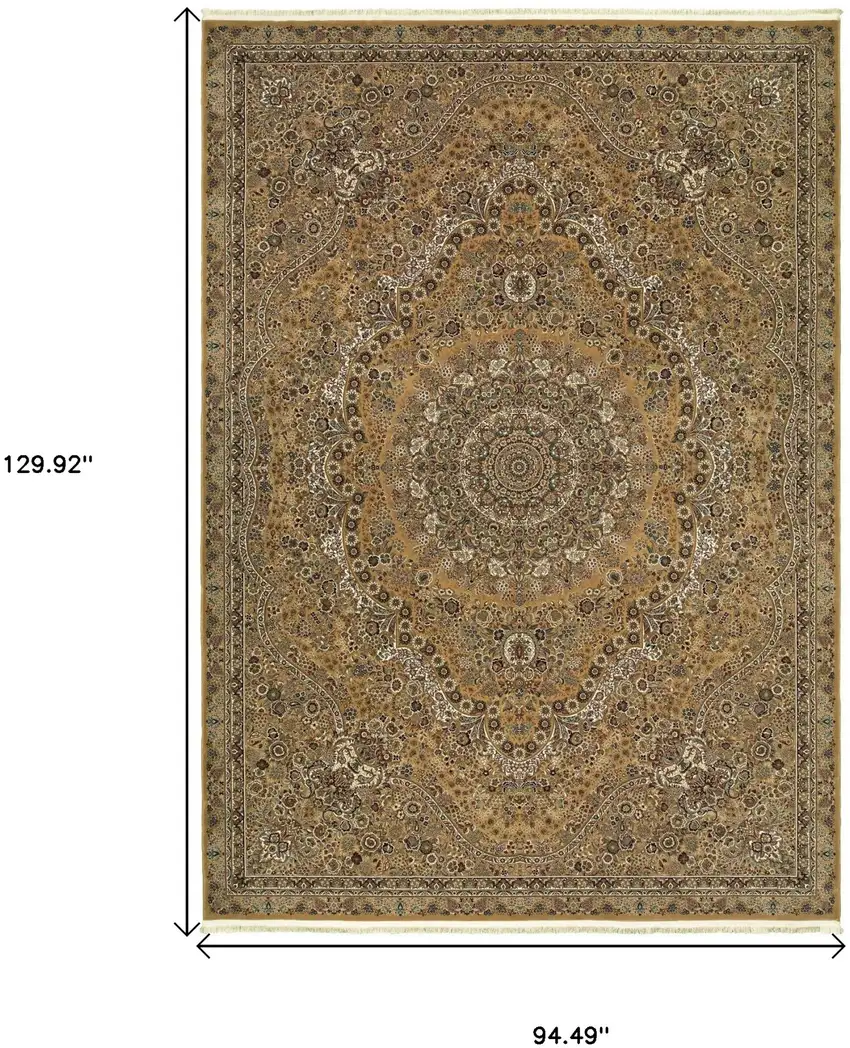 Gold And Ivory Medallion Area Rug With Fringe Photo 3