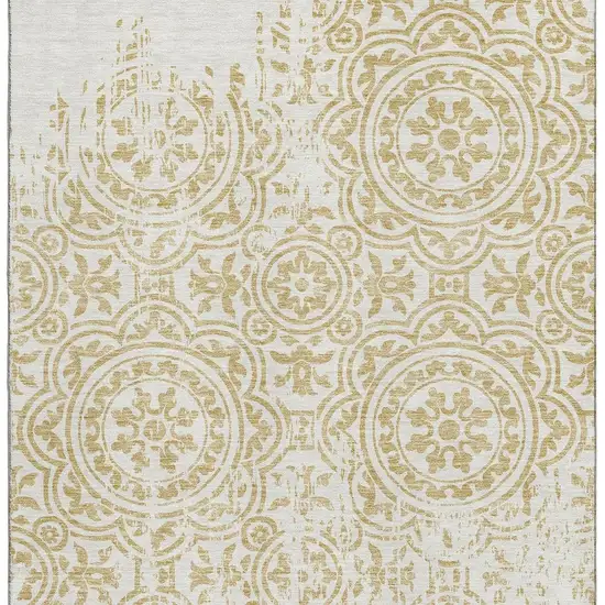 Gold And Ivory Medallion Washable Area Rug With UV Protection Photo 4
