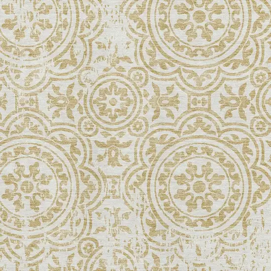Gold And Ivory Medallion Washable Area Rug With UV Protection Photo 3