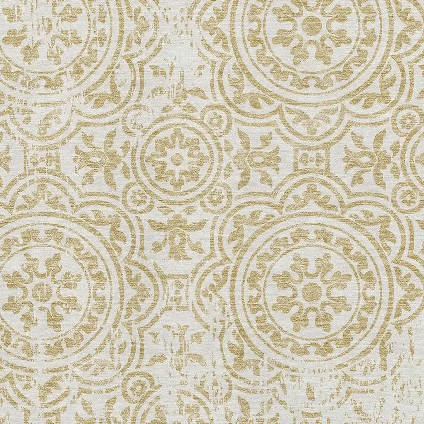 Gold And Ivory Medallion Washable Area Rug With UV Protection Photo 3