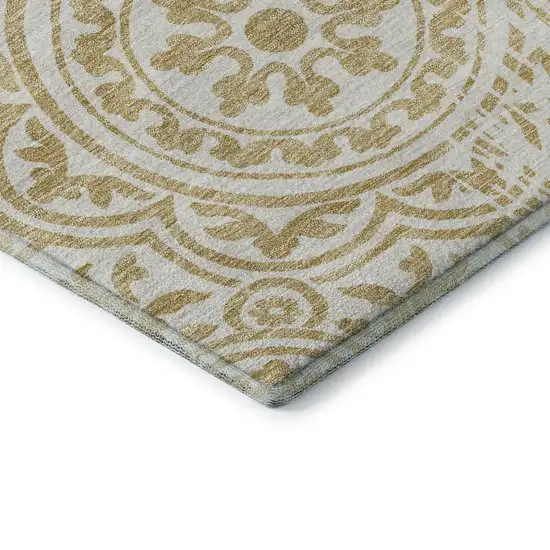 Gold And Ivory Medallion Washable Area Rug With UV Protection Photo 8