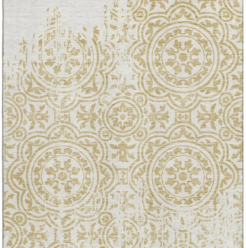 Gold And Ivory Medallion Washable Area Rug With UV Protection Photo 4