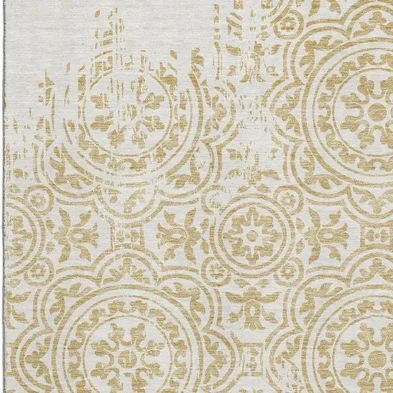 Gold And Ivory Medallion Washable Area Rug With UV Protection Photo 3