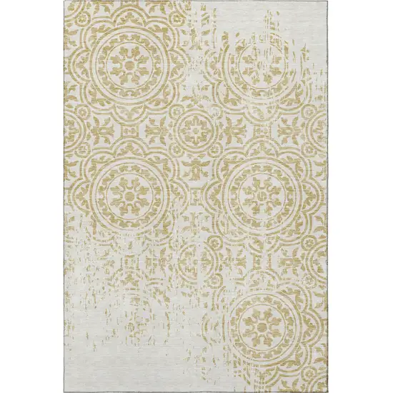 Gold And Ivory Medallion Washable Area Rug With UV Protection Photo 4