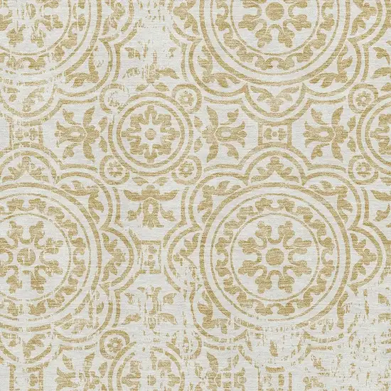 Gold And Ivory Medallion Washable Area Rug With UV Protection Photo 3