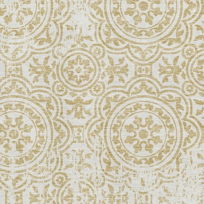 Gold And Ivory Medallion Washable Area Rug With UV Protection Photo 3